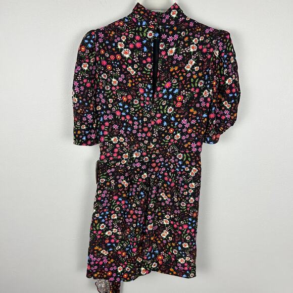 Saylor Black Floral Puffed Short Sleeve Belted Mini Dress L - Picture 2 of 5